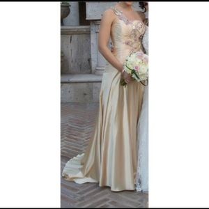 Gold purple satin evening gown S
